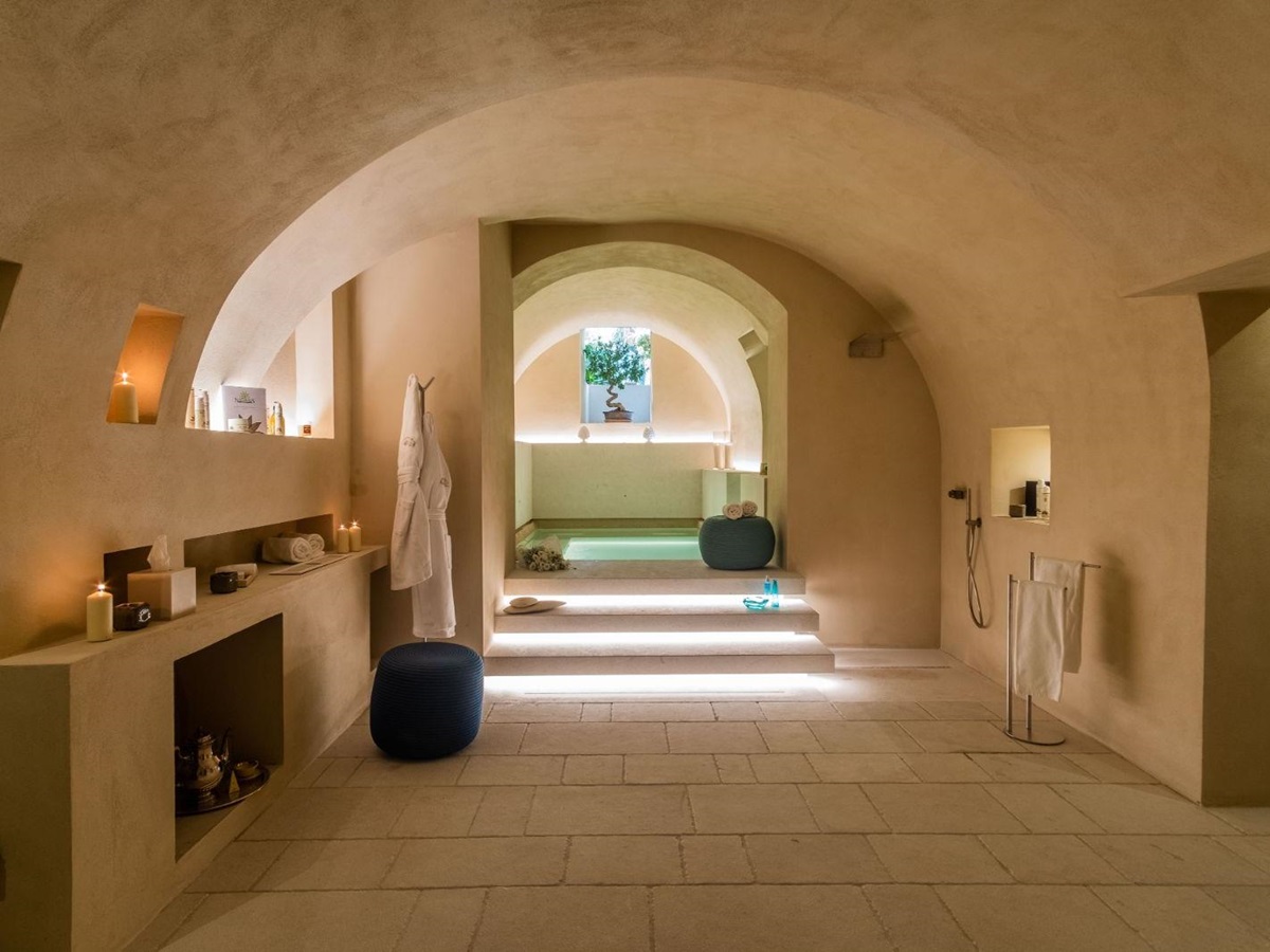 Entrance to the spa pool at luxury hotel Palazzo Bozzi Corso in Lecce, Italy