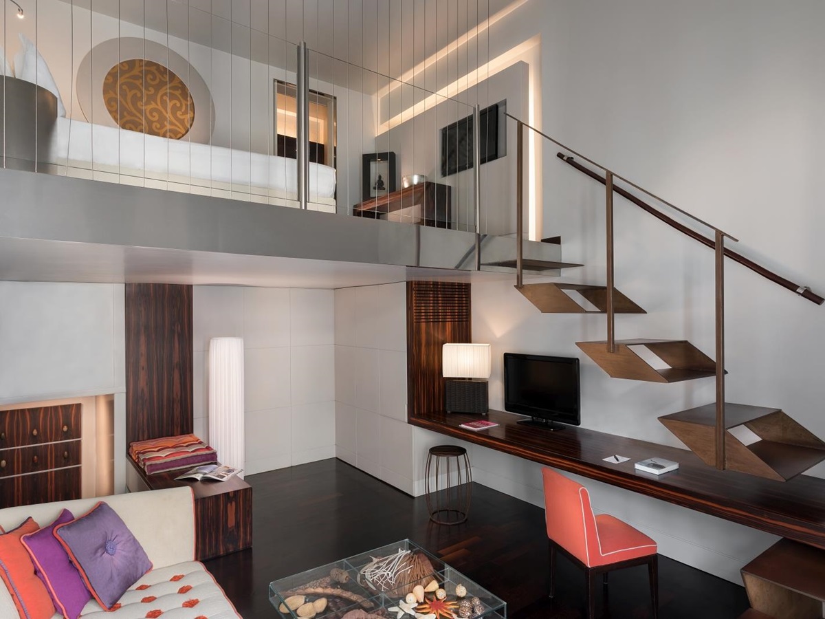 Living room with mezzanine bedroom