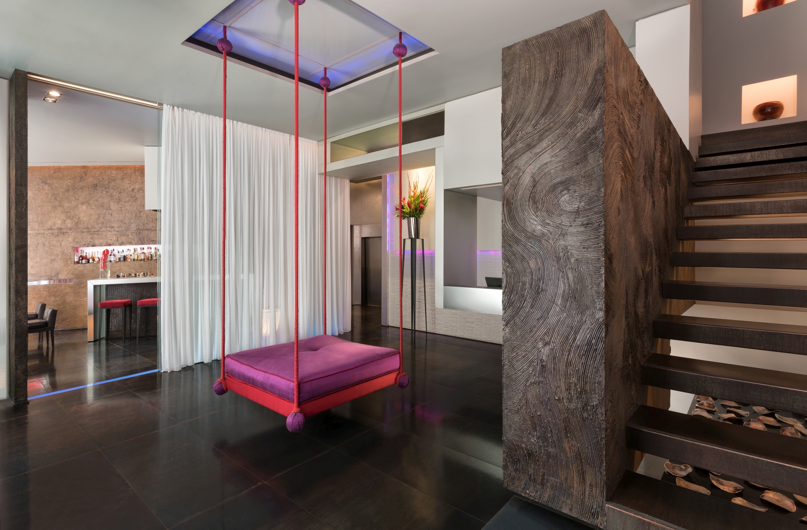 Lobby with suspended seat