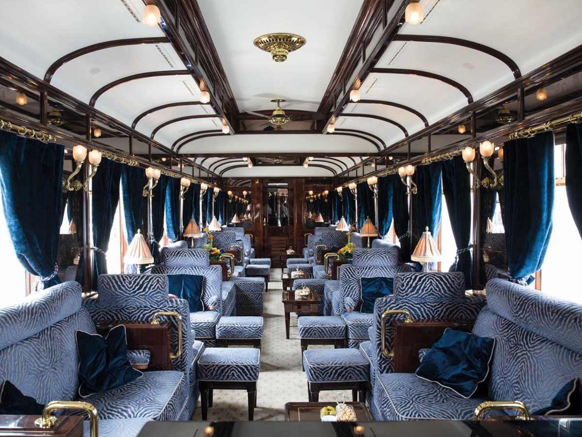 Interior of a carriage on board the Venice Simplon Orient Express train