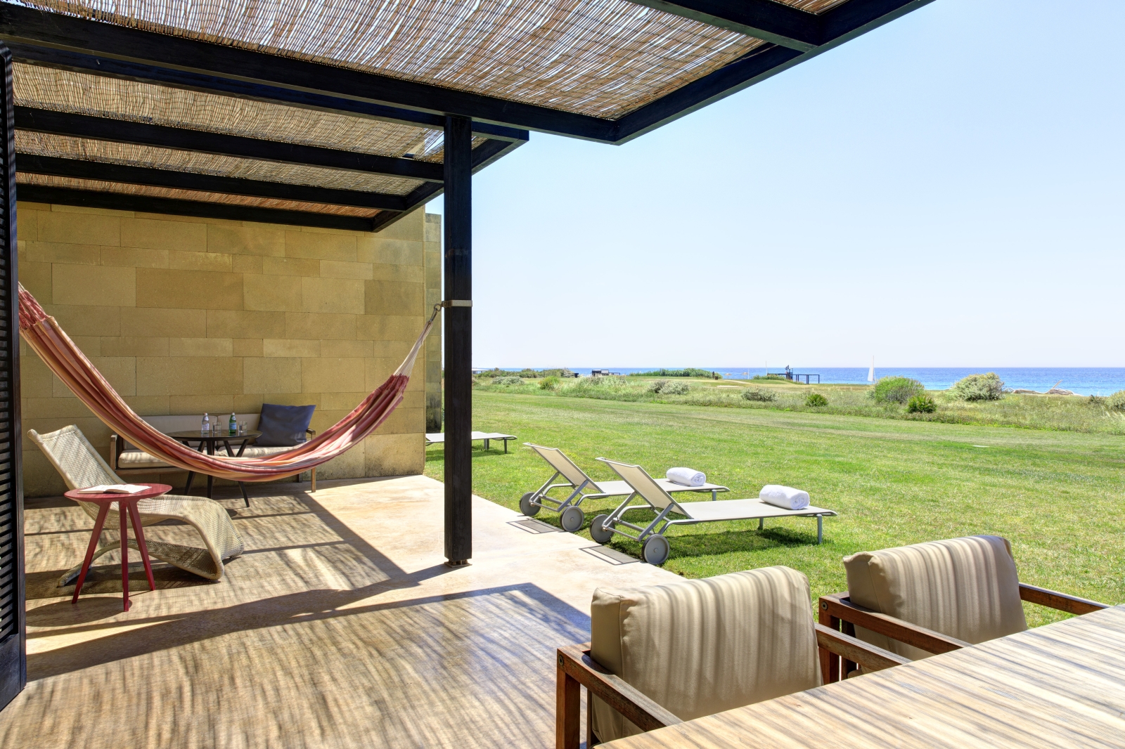 Grand Suite Terrace view with hammock at Verdura Resort in Italy