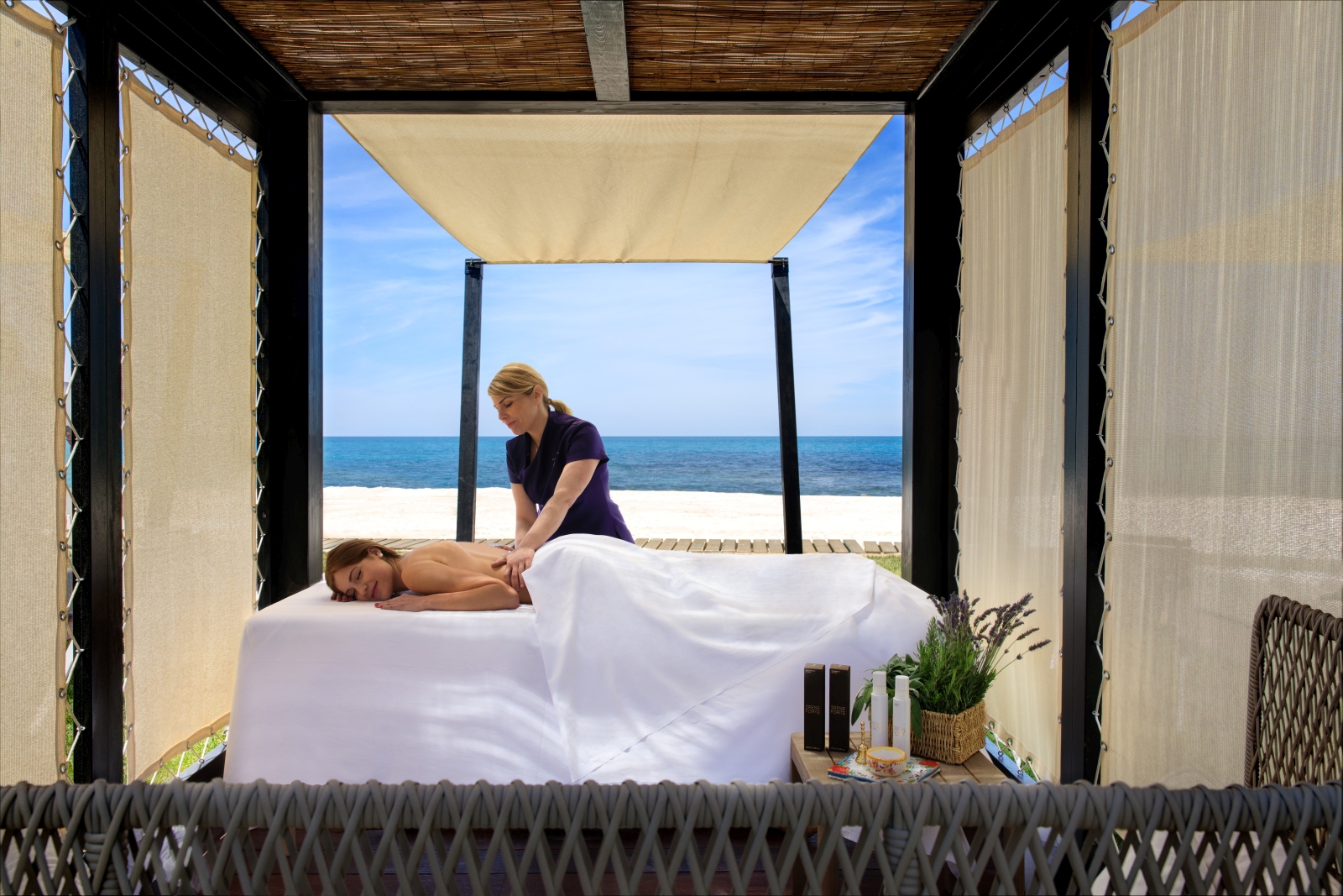 Spa treatment in cabana by beach at Verdura Resort in Italy