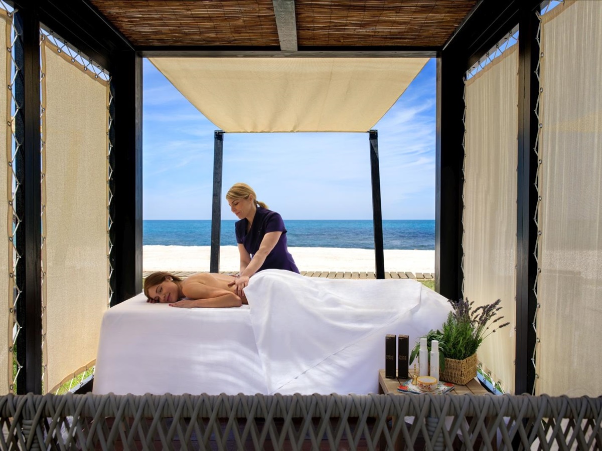 Spa treatment in cabana by beach at Verdura Resort in Italy