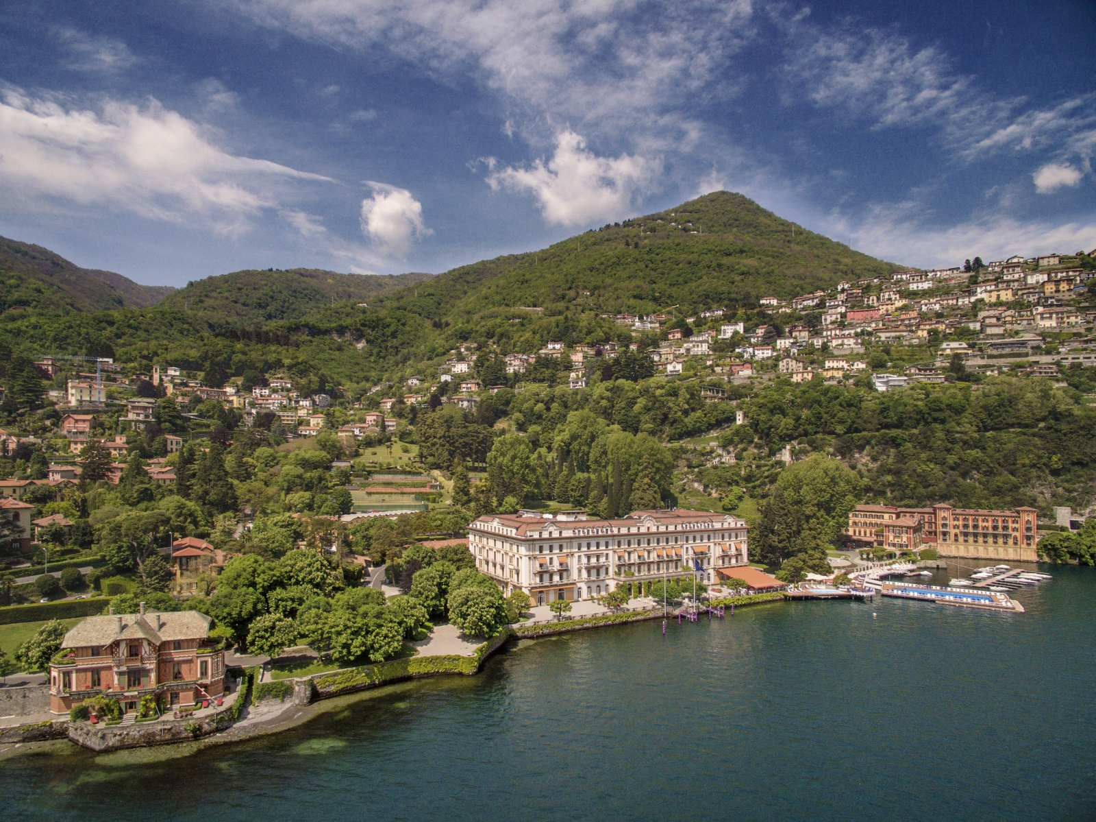 Aerial view of Villa D'Este on Lake Como Italy