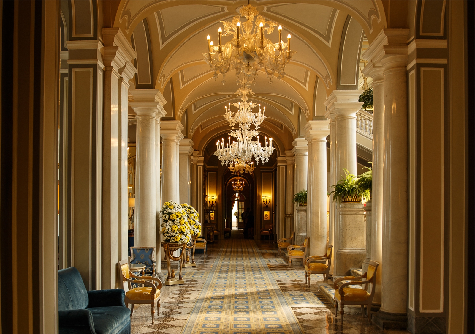 Palacial lobby at Villa D'Este on Lake Como Italy