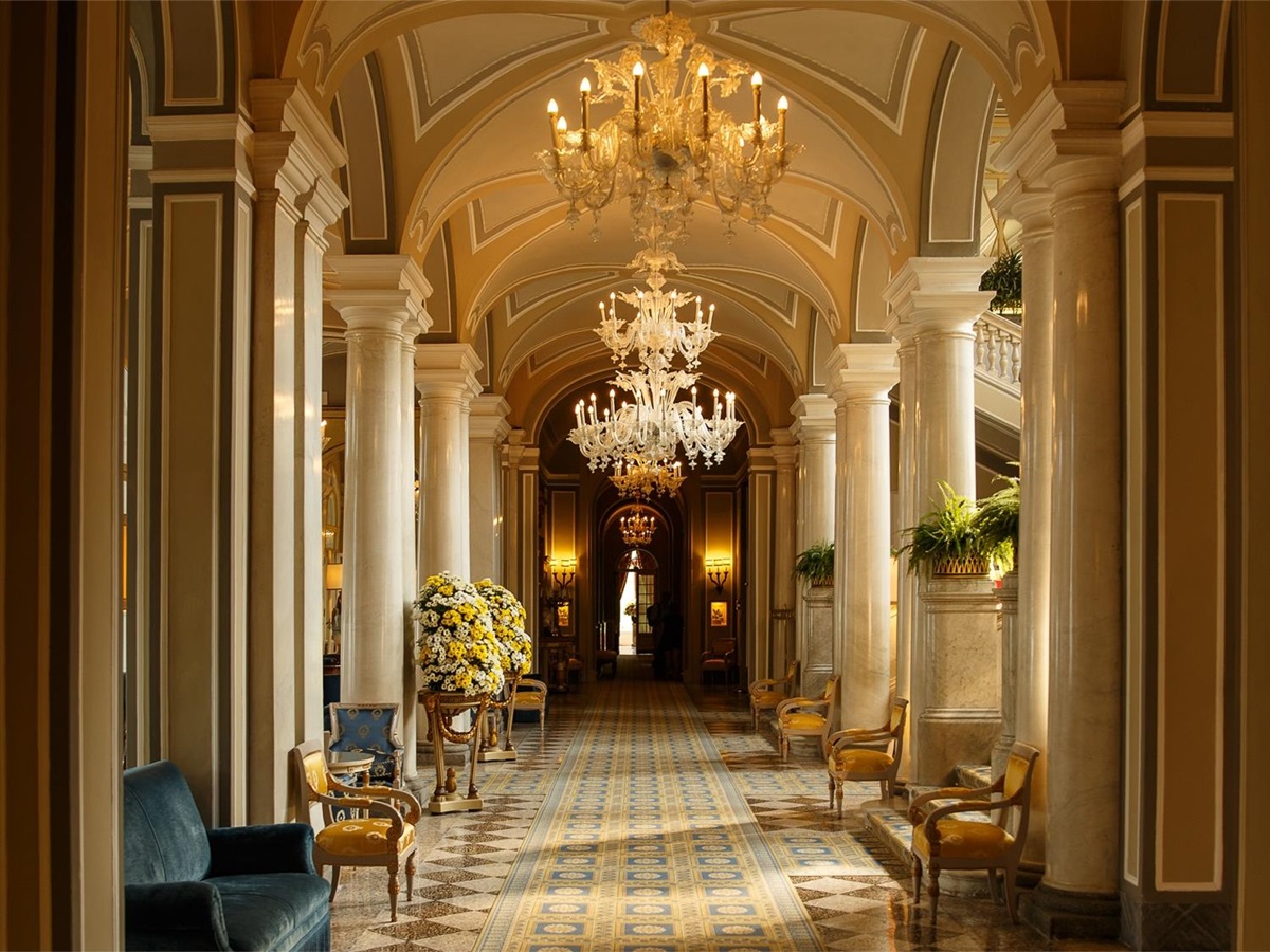 Palacial lobby at Villa D'Este on Lake Como Italy