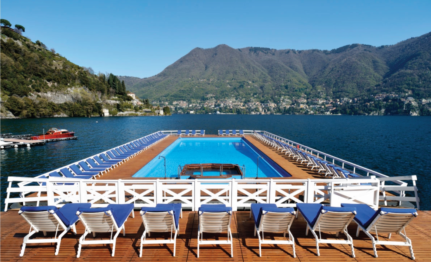 Pool view across Lake Como at Villa D'Este on Lake Como Italy
