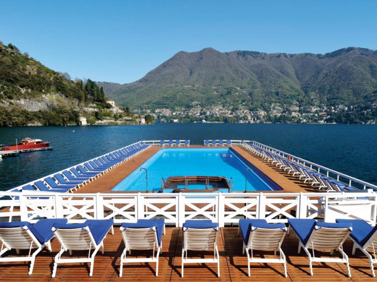 Pool view across Lake Como at Villa D'Este on Lake Como Italy