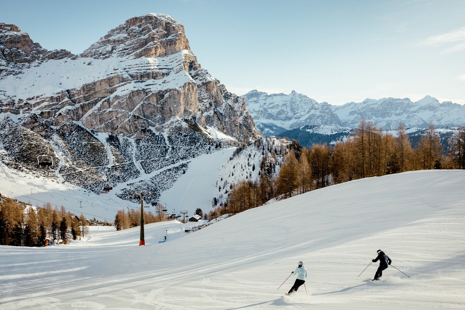 Skiers in the Alta Badia in Italy