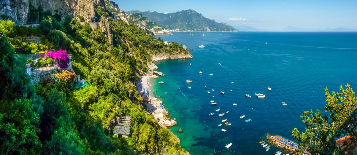 Green cliffs overlooking the Mediterranean from Amalfi