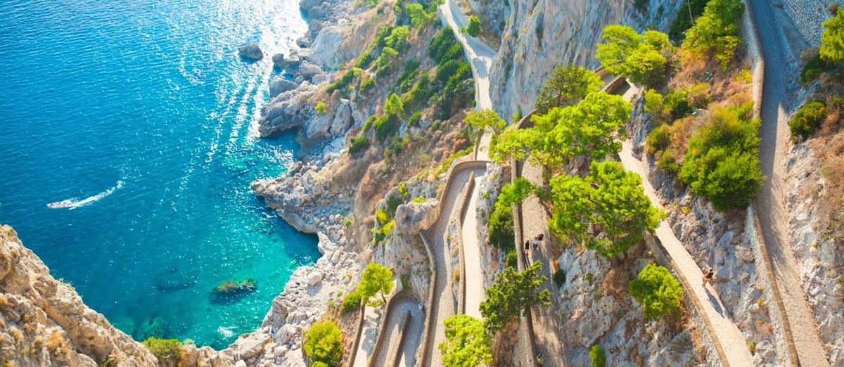 Aerial view of a road along the Amalfi Coast