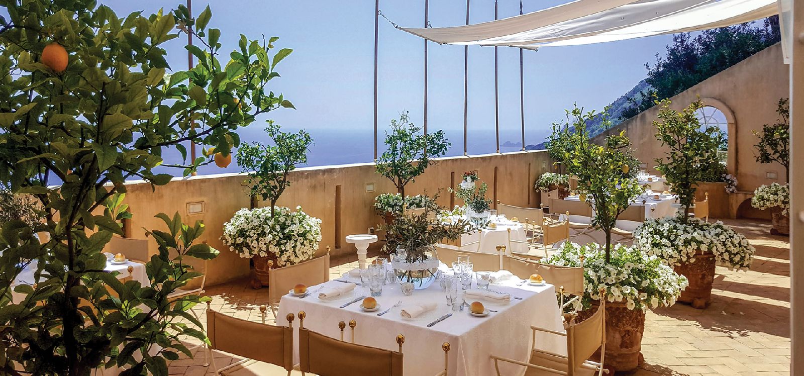 The dining terrace at villa Il Maniero Amalfi Coast Italy