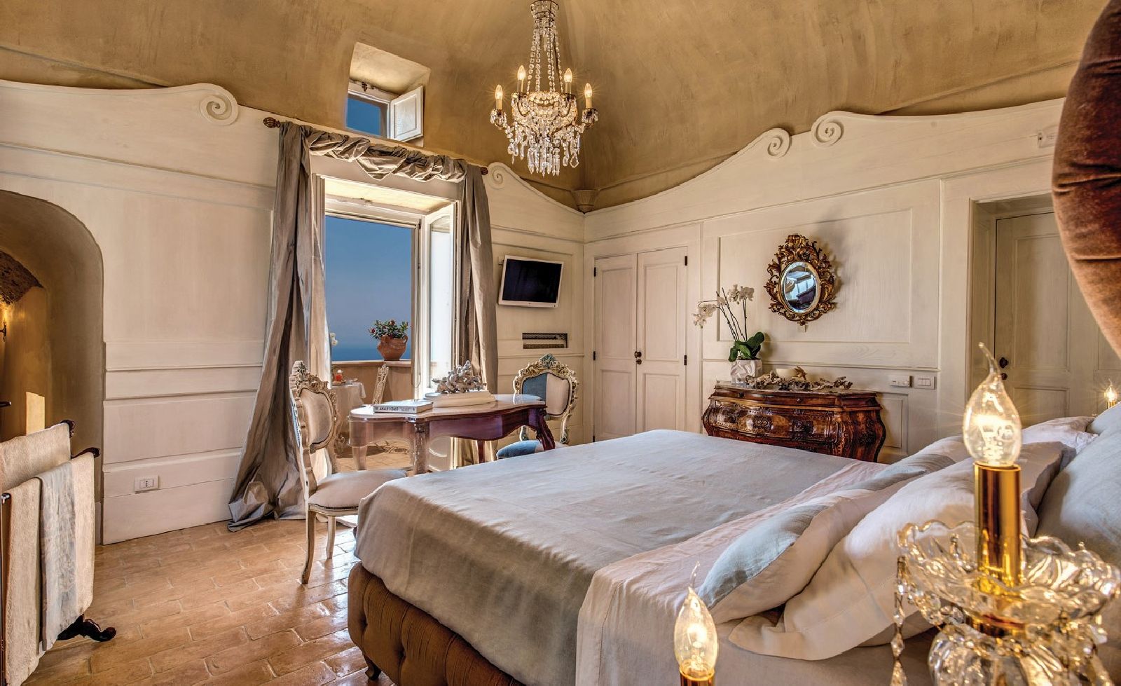 Spacious guest bedroom at villa Il Maniero Amalfi Coast Italy