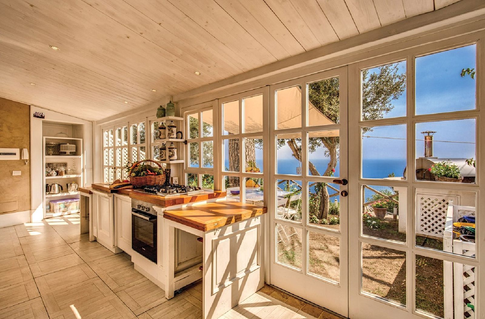 Sea views from the kitchen at villa Il Maniero Amalfi Italy
