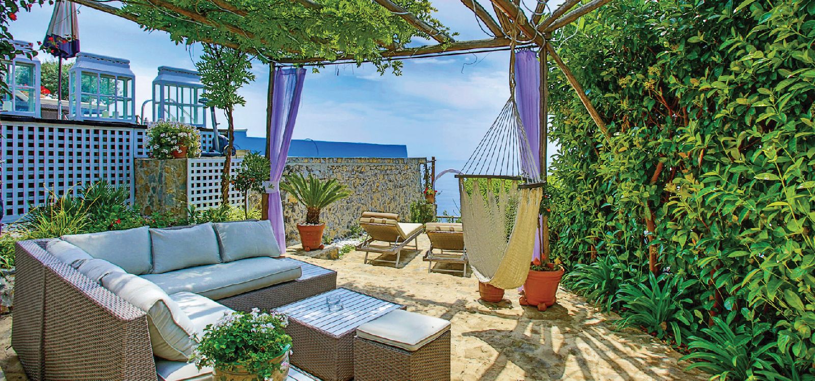 Outdoor terrace at villa Il Maniero Amalfi Coast Italy