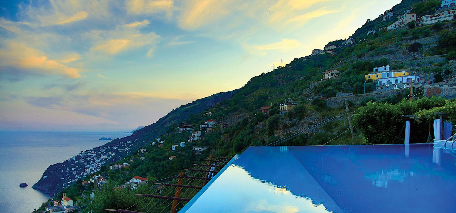 Swimming pool and hillside surrounds of villa Il Maniero Amalfi Coast Italy