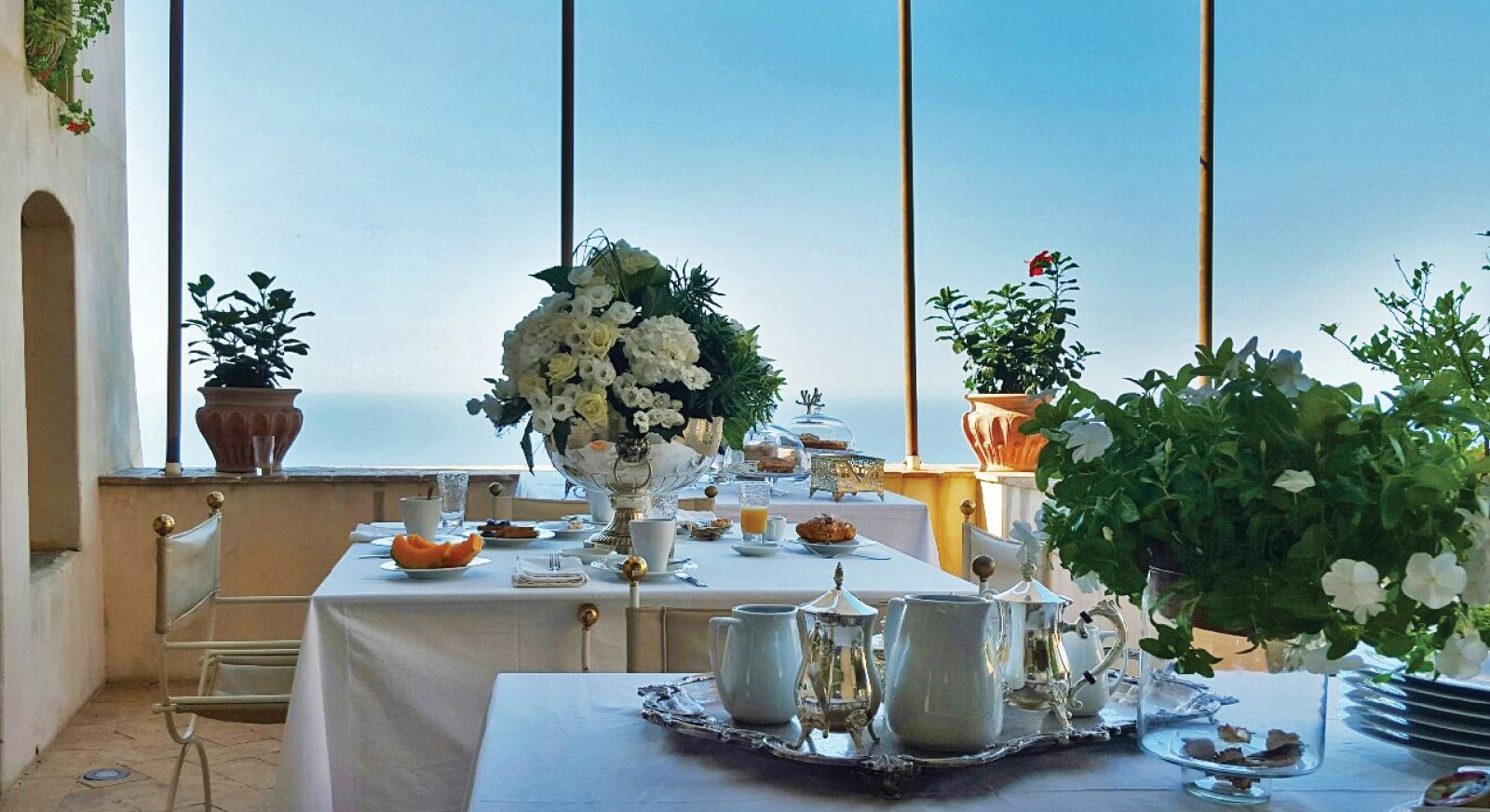 Outdoor dining at villa Il Maniero Amalfi Coast Italy