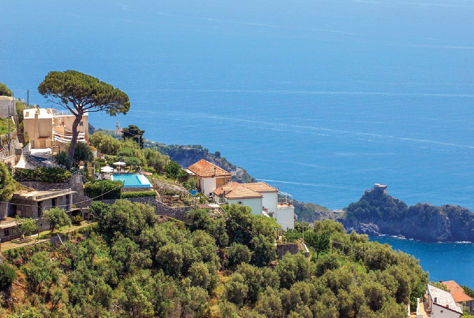 Villa Il Maniero perched on a hillside in Amalfi Coast Italy