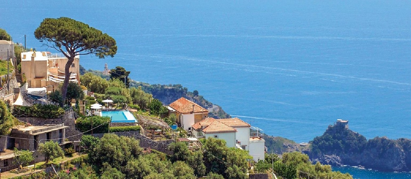 Villa Il Maniero perched on a hillside in Amalfi Coast Italy