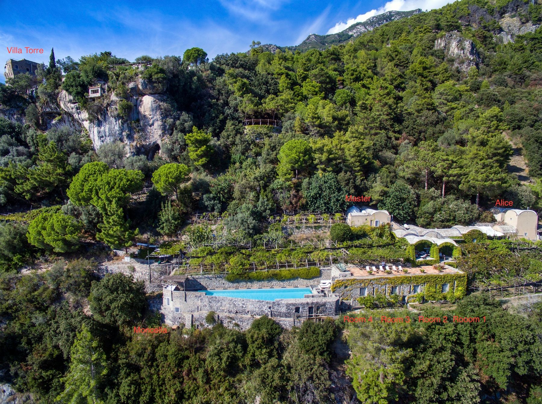 Aerial shot of Il Marinaio in Amalfi Coast, Italy
