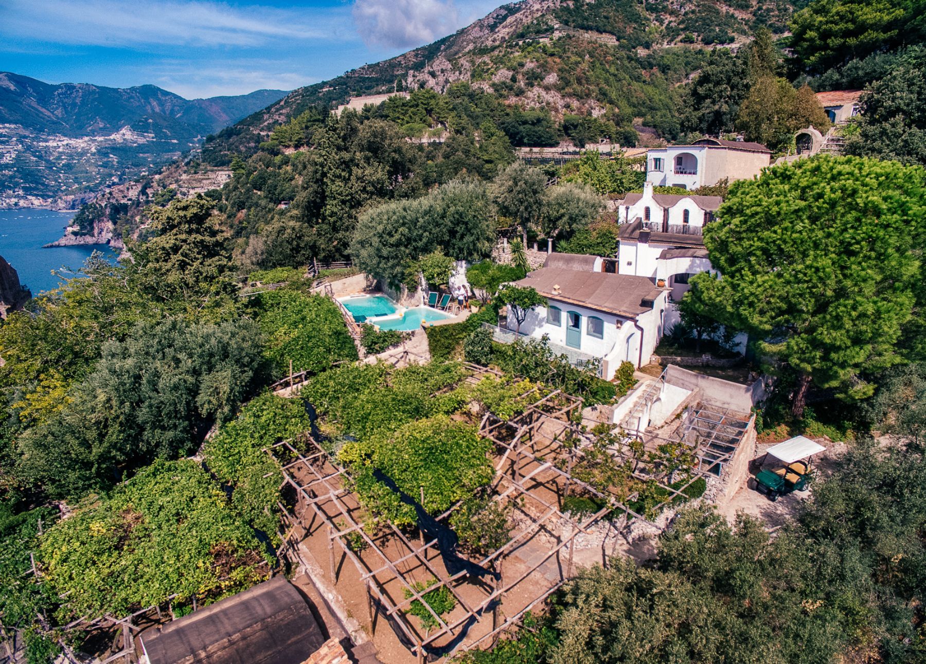 Aerial shot of villa at Villa Maiori in the Amalfi Coast, Italy