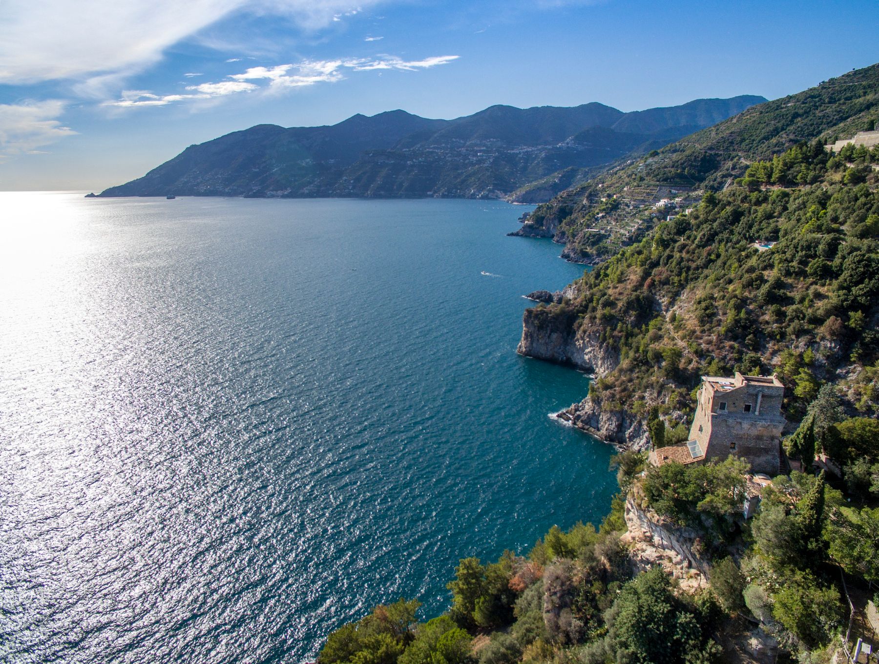 Aerial shot of villa at Villa Maiori in the Amalfi Coast, Italy