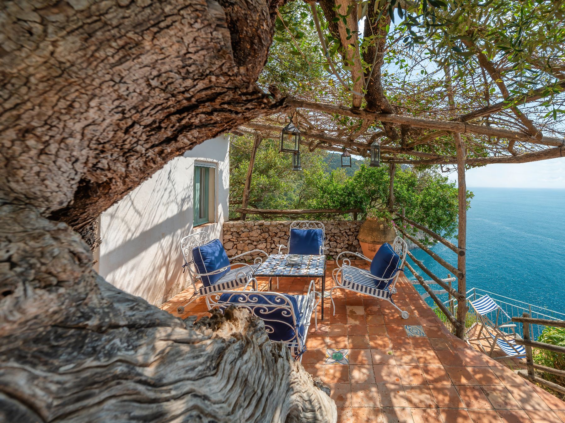 Outdoor seating at Villa Maiori in the Amalfi Coast, Italy