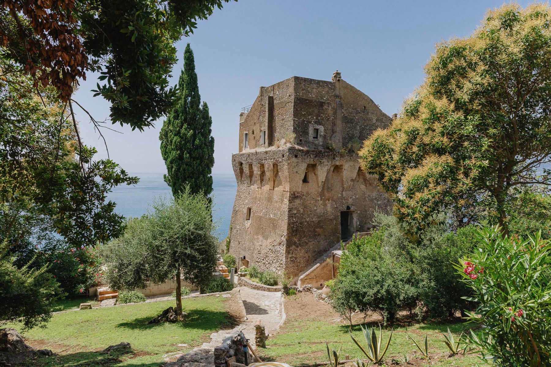 Garden and tower at Villa Maiori in the Amalfi Coast, Italy