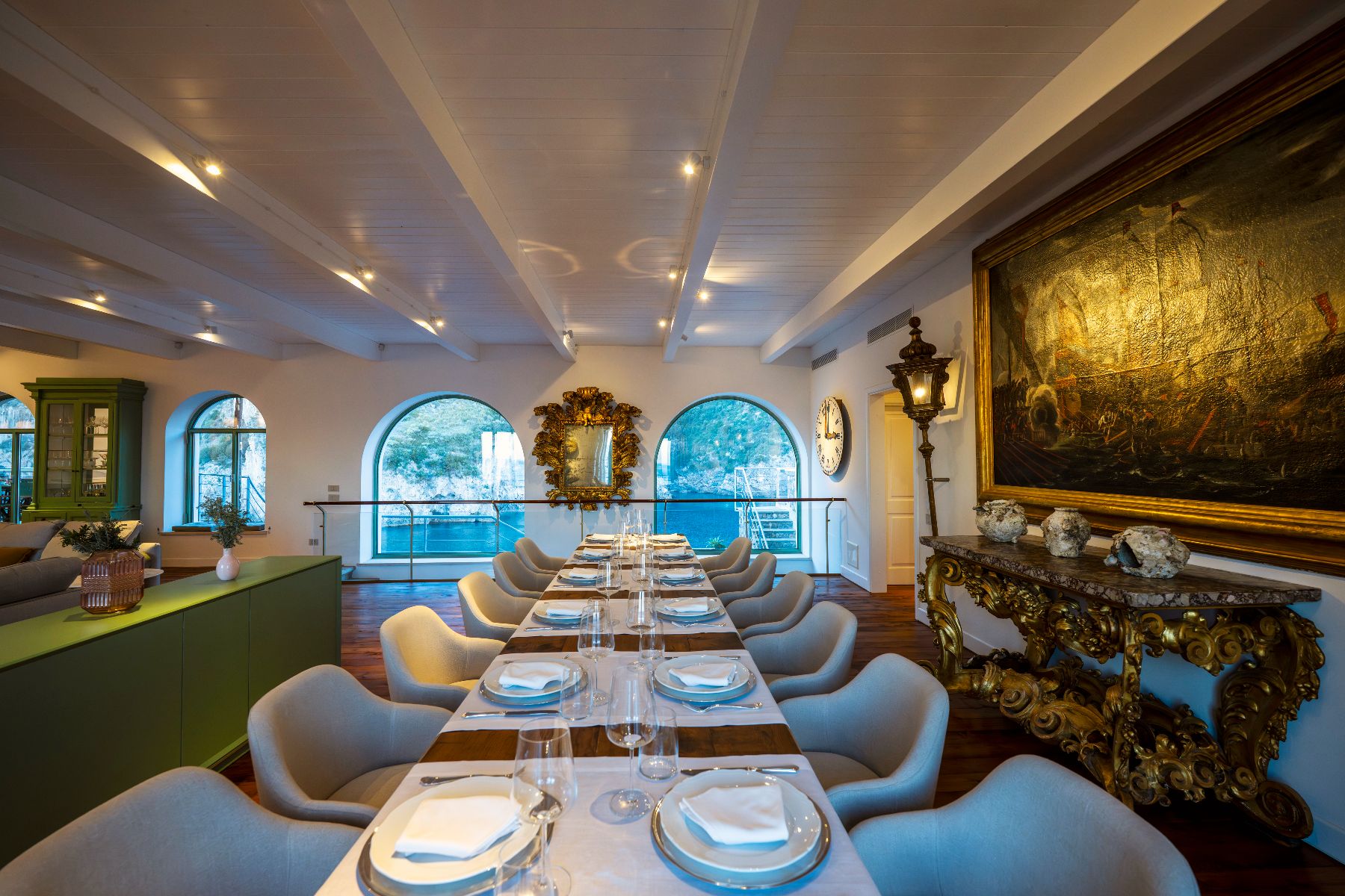 Dining area at Isca Private Island in Amalfi, Italy