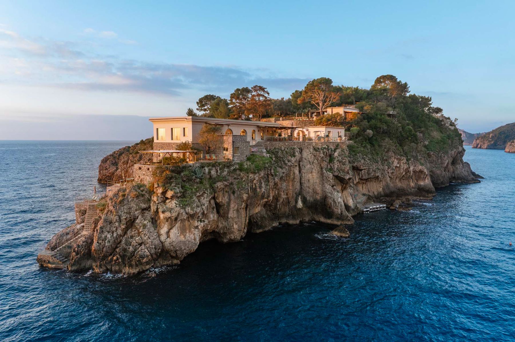 Whole island view of Isca Private Island in Amalfi, Italy