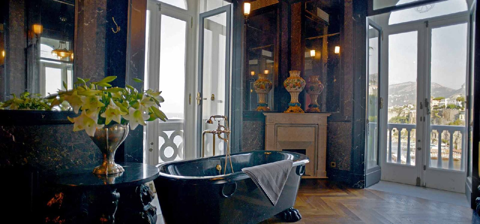 Marble bathroom and views at Villa Astor Amalfi Italy
