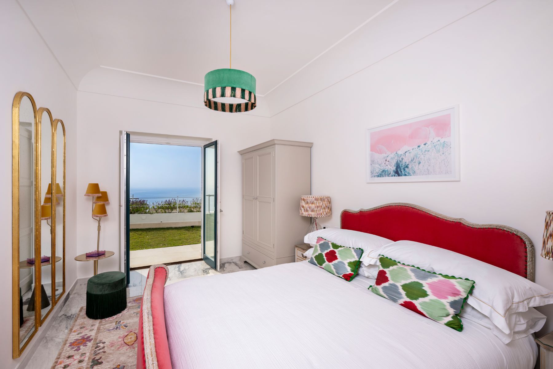 Bedroom with sea view at Villa Colorito in Amalfi