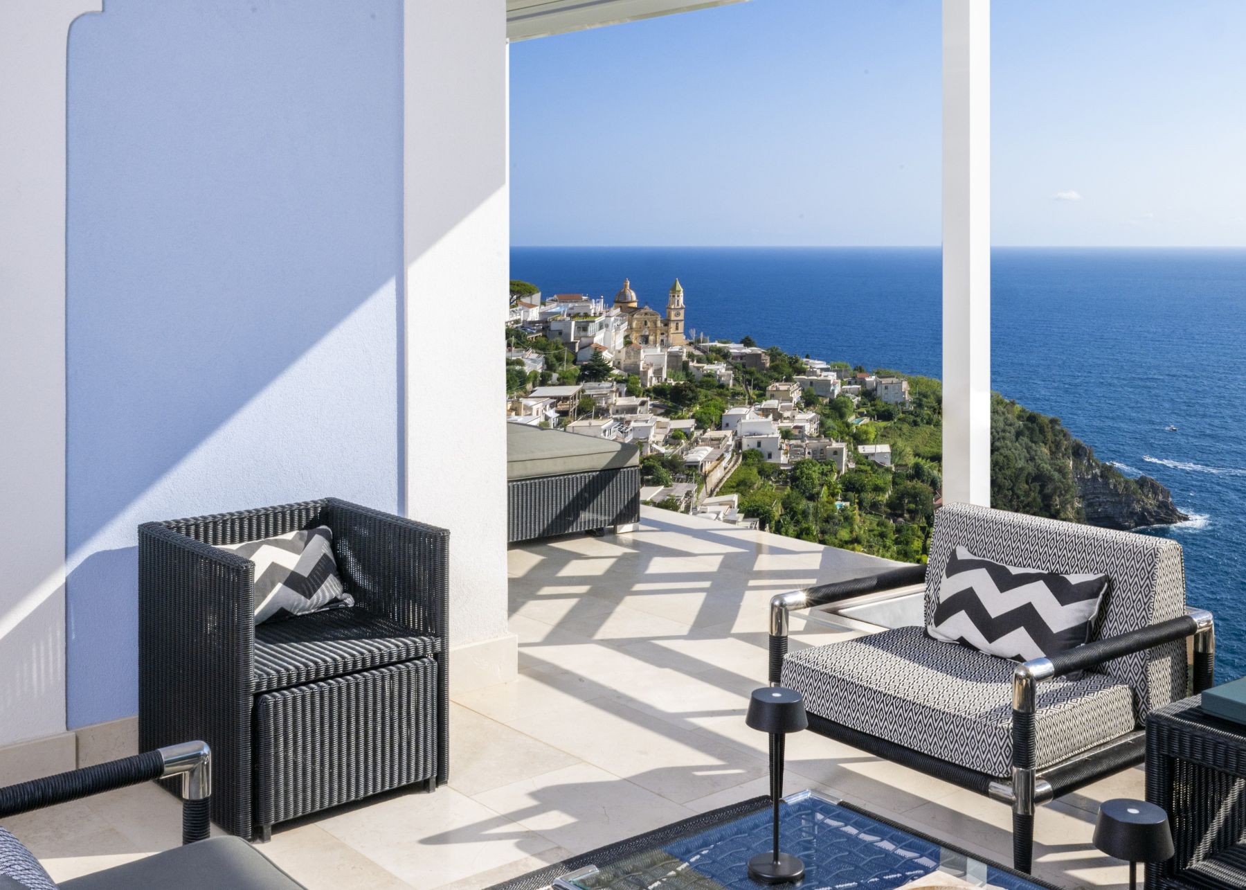 Terrace chair and sea view at Villa Colorito in Amalfi