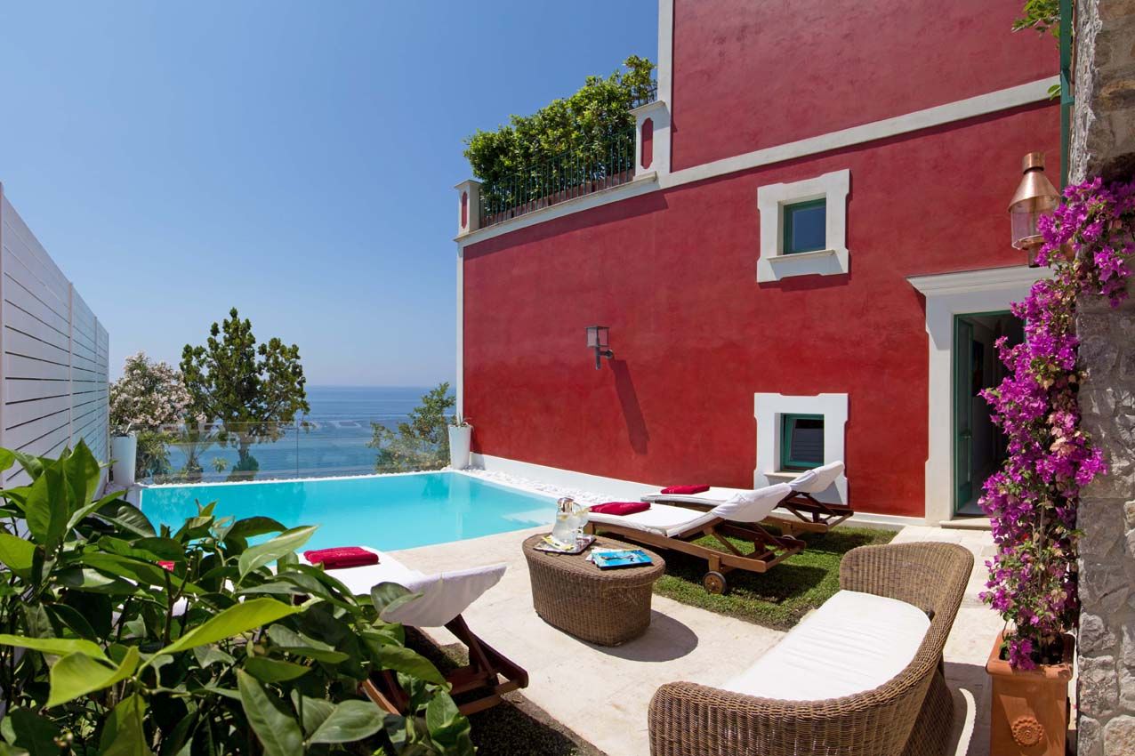 Pool sitting area at Villa di Praiano, Amalfi Coast