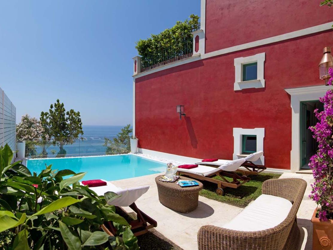 Pool sitting area at Villa di Praiano, Amalfi Coast