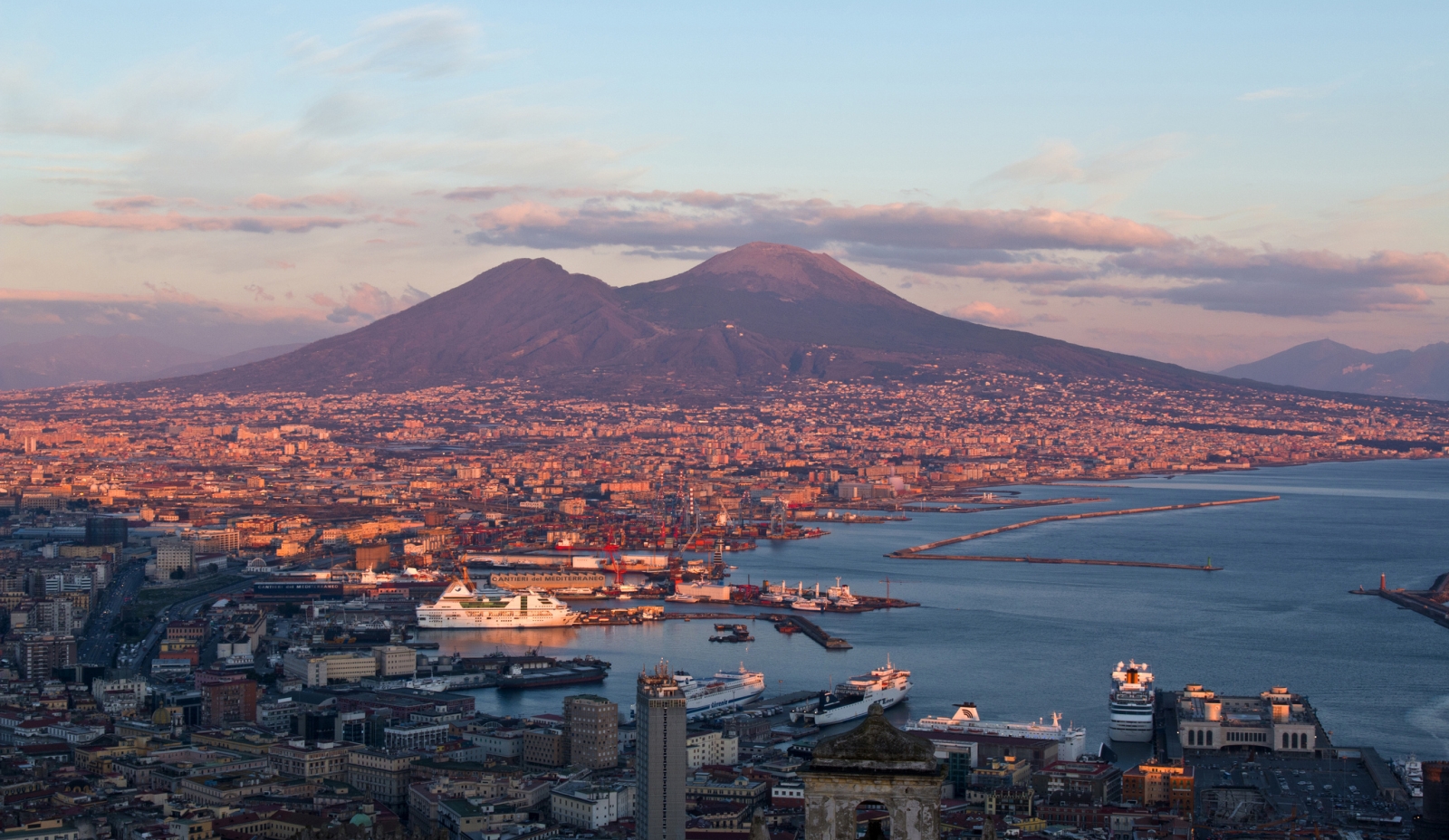 View of Mount Vesuvius and Naples near to Villa di Praiano on the Amalfi Coast, Italy