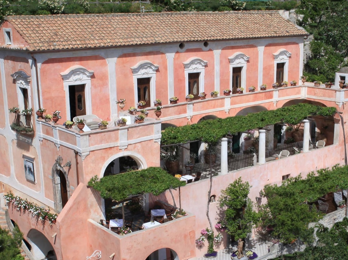 Aerial of the exterior of Villa Marinella, Amalfi Coast