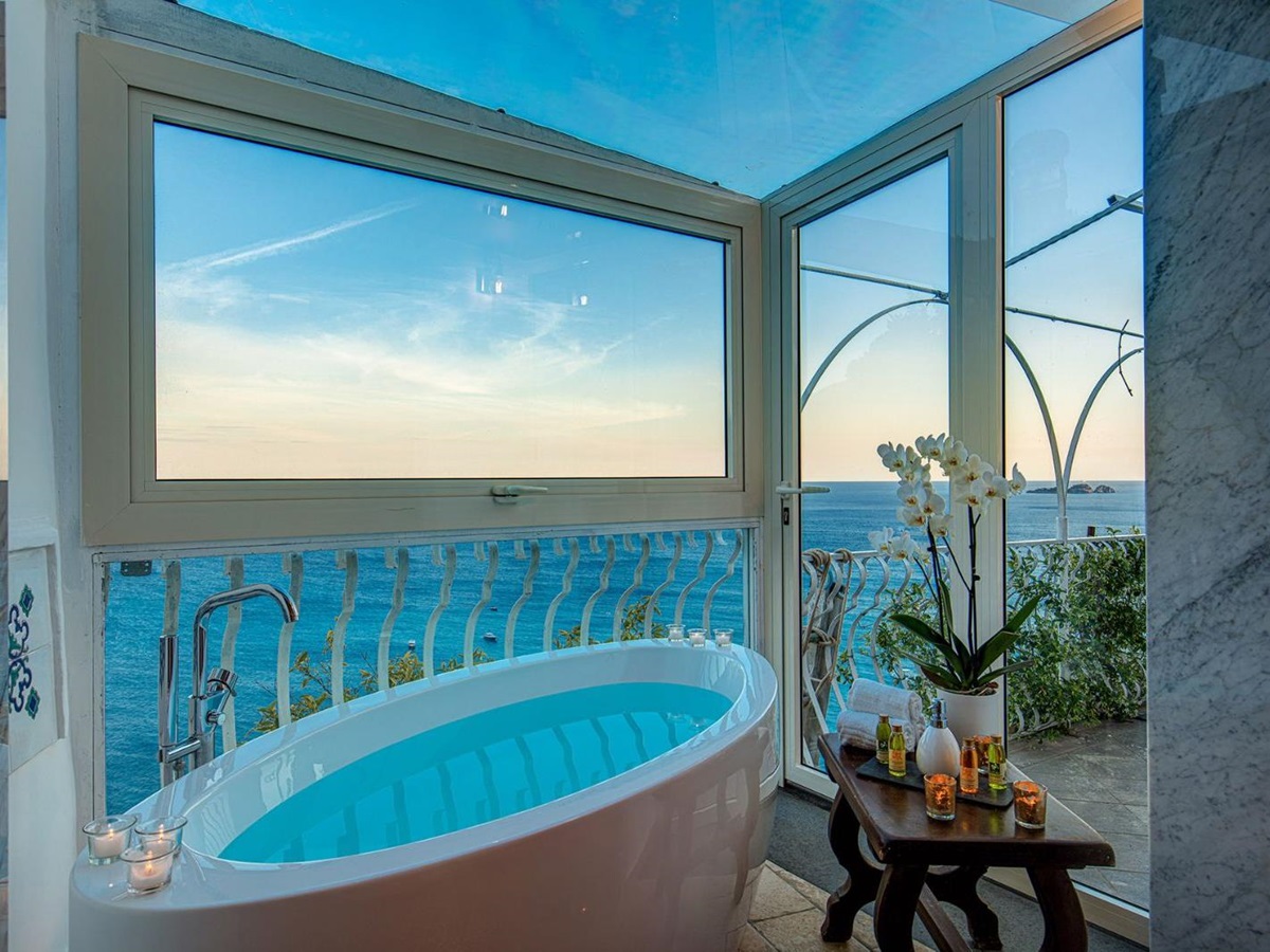 View from the Bath at Villa Tuffariello in Amalfi