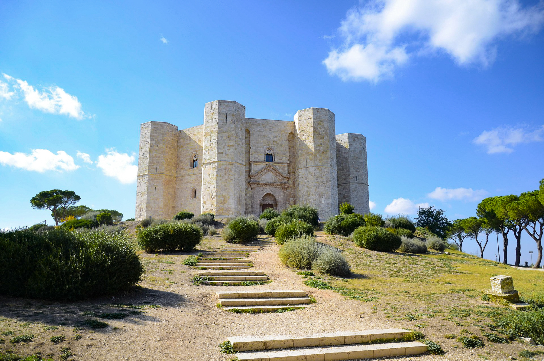 Castel del Monte viewed from the stairs in Puglia
