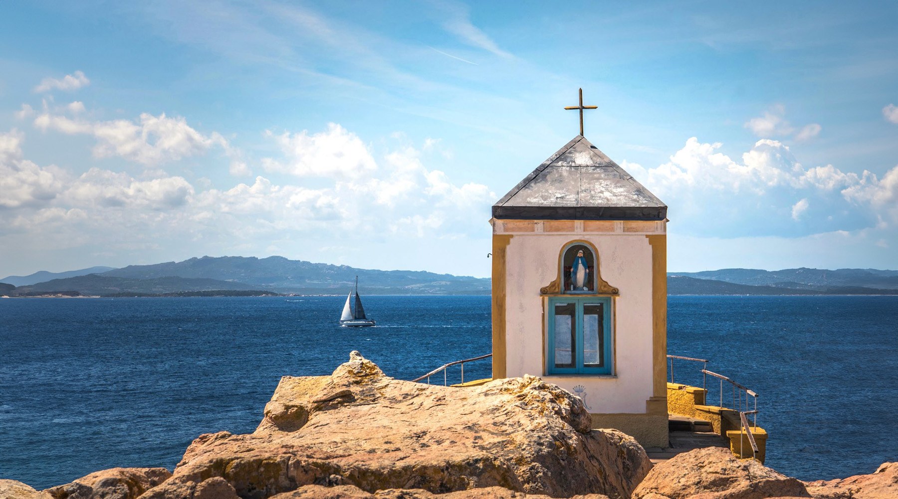 A view of the Chapel La Maddalena on the coast of Sardinia