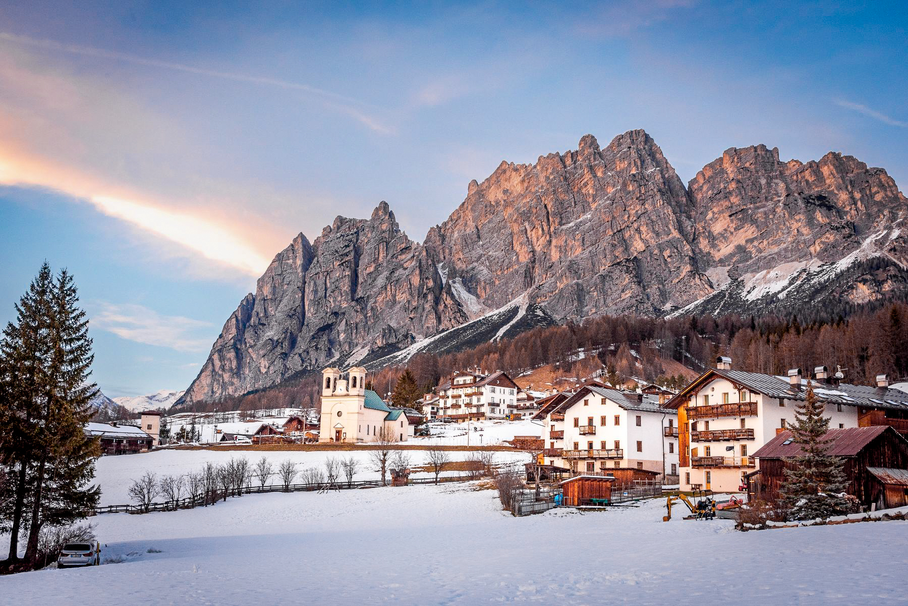 Winter village in Cortina in the Dolomites