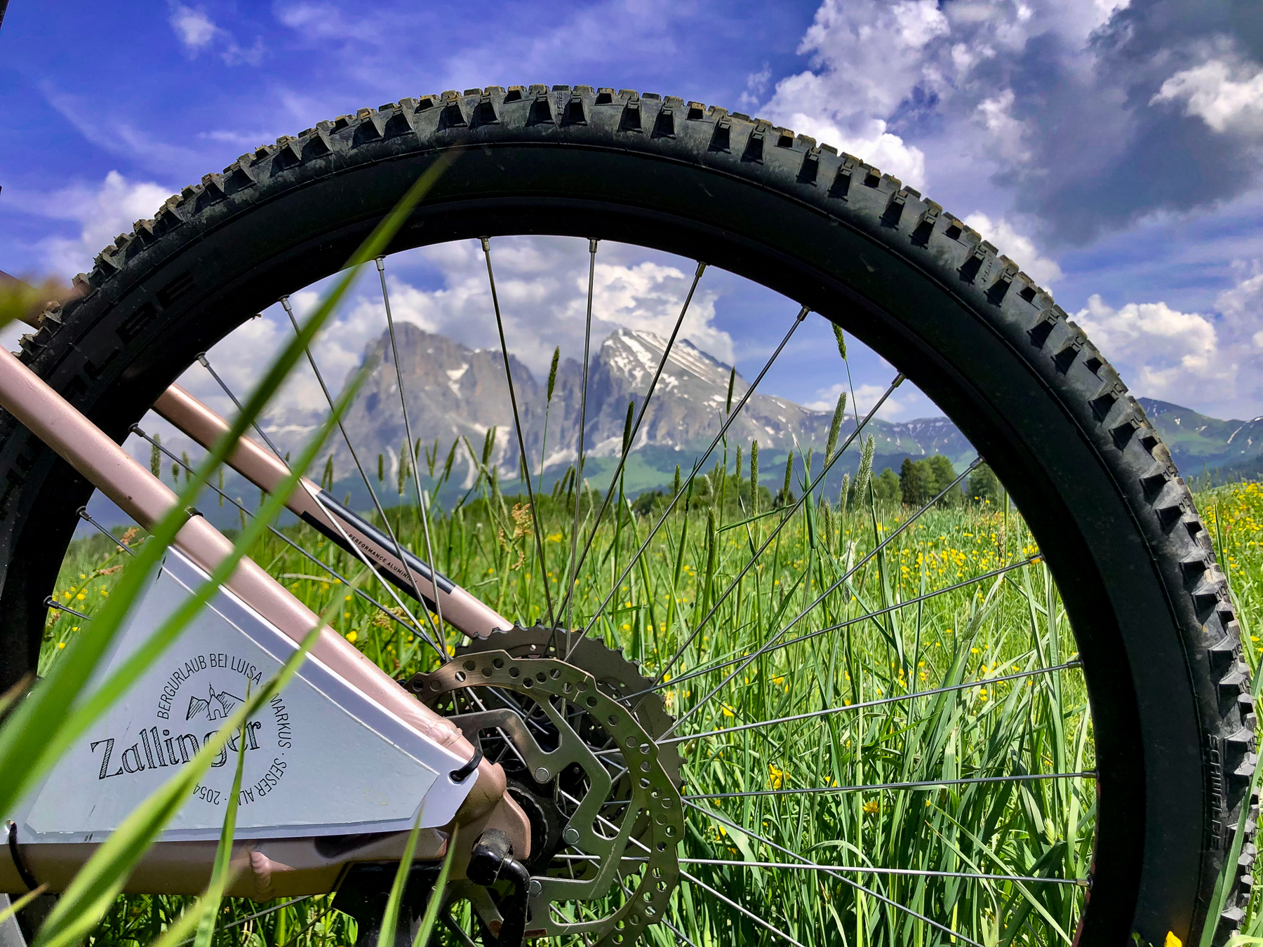 A bike with background views across the Dolomites