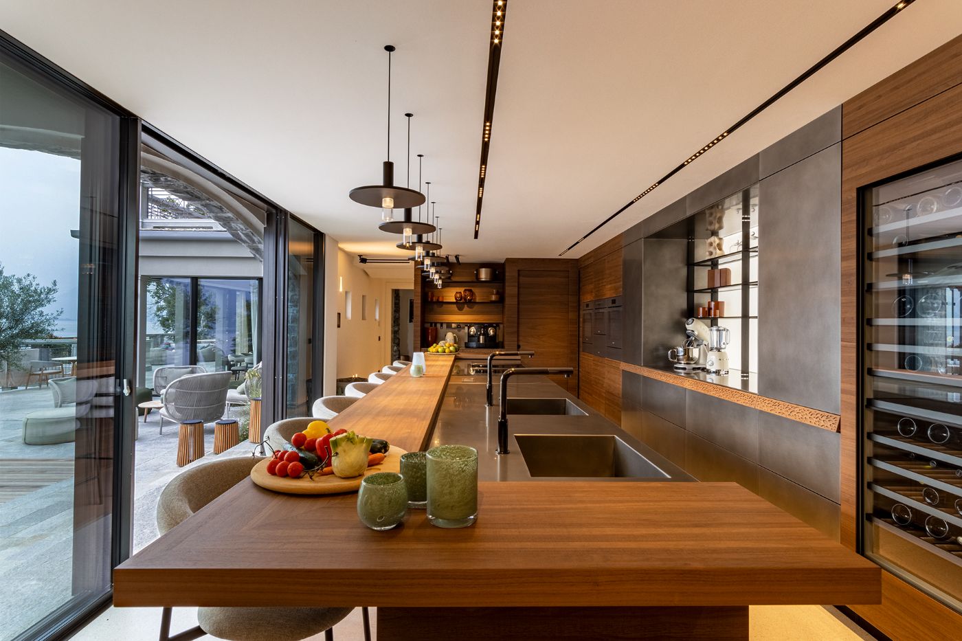 The kitchen space at luxury rental, Breakwater Bellagio, on Lake Como