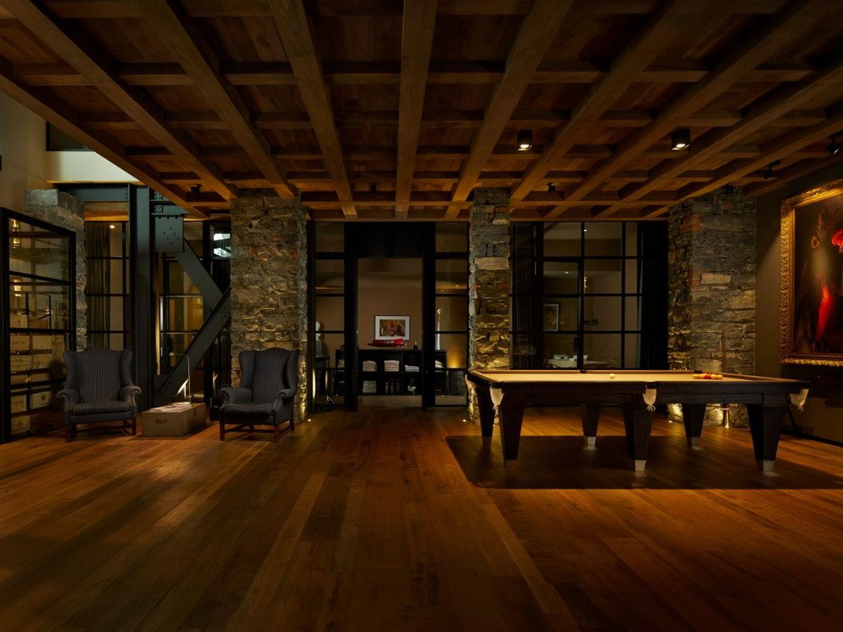 An interior shot of the Breakwater, including a billiards table.