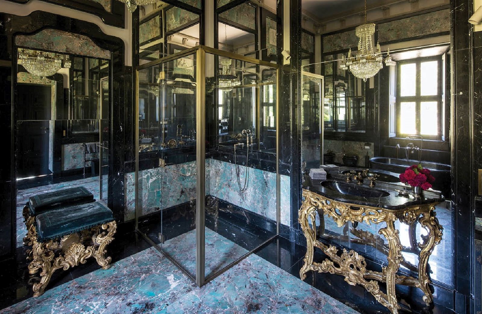 Luxurious marble bathroom at Villa Balbiano Lake Como Italy