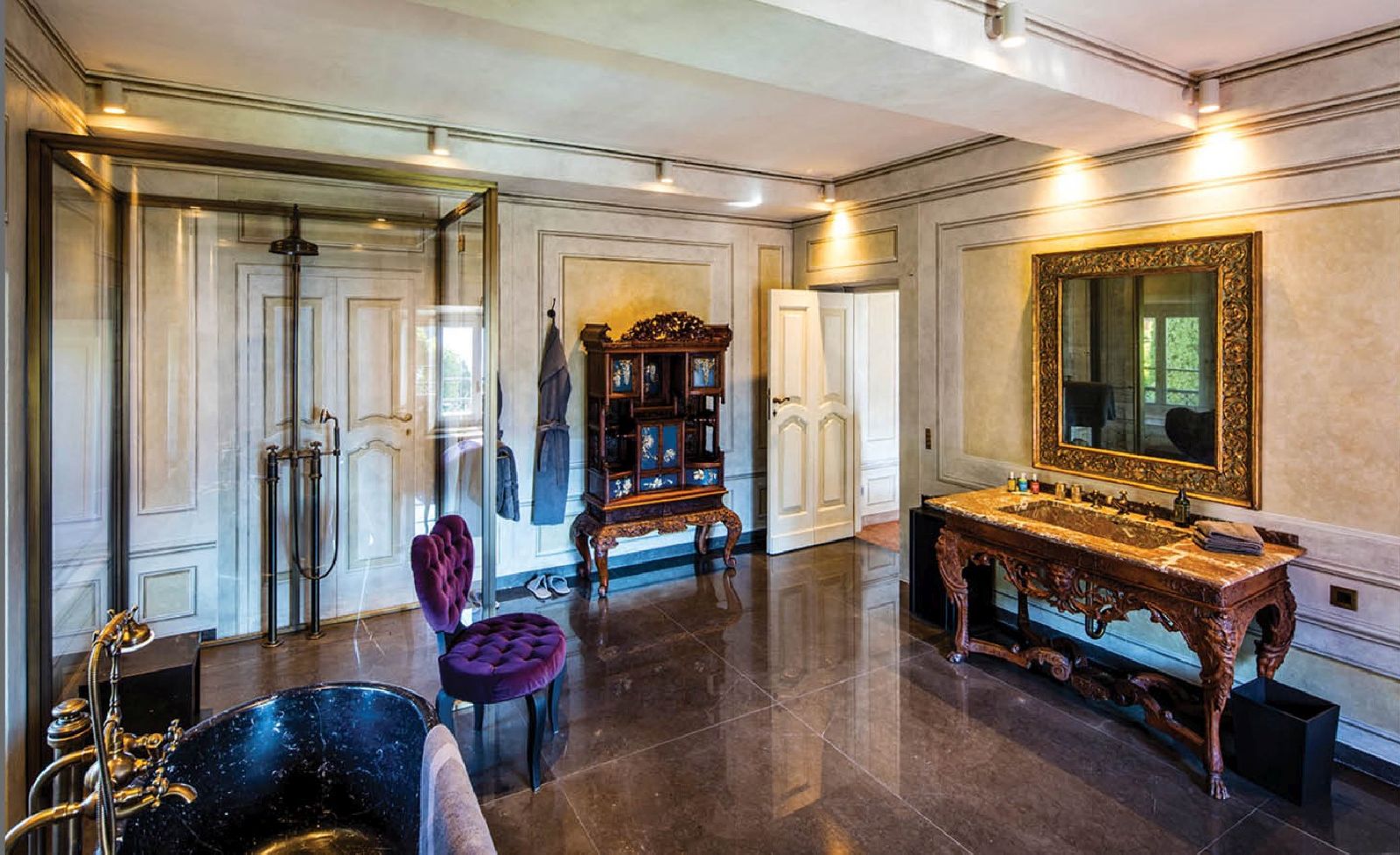 One of the sixteen bathrooms at Villa Balbiano Lake Como Italy