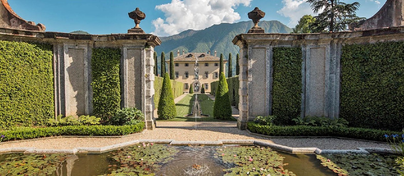 Grand entrance to Villa Balbiano Lake Como Italy