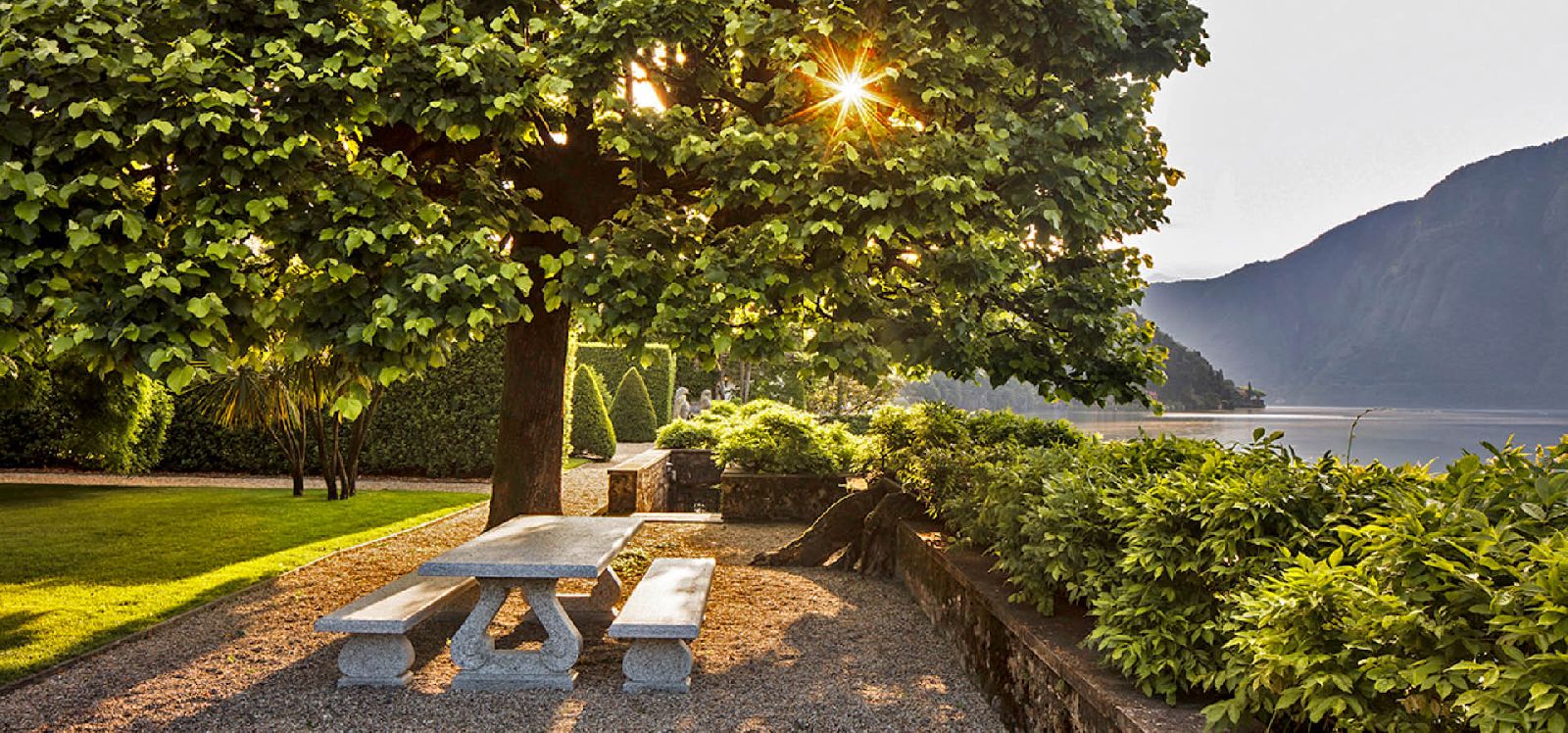 Lake view gardens at Villa Balbiano Lake Como Italy