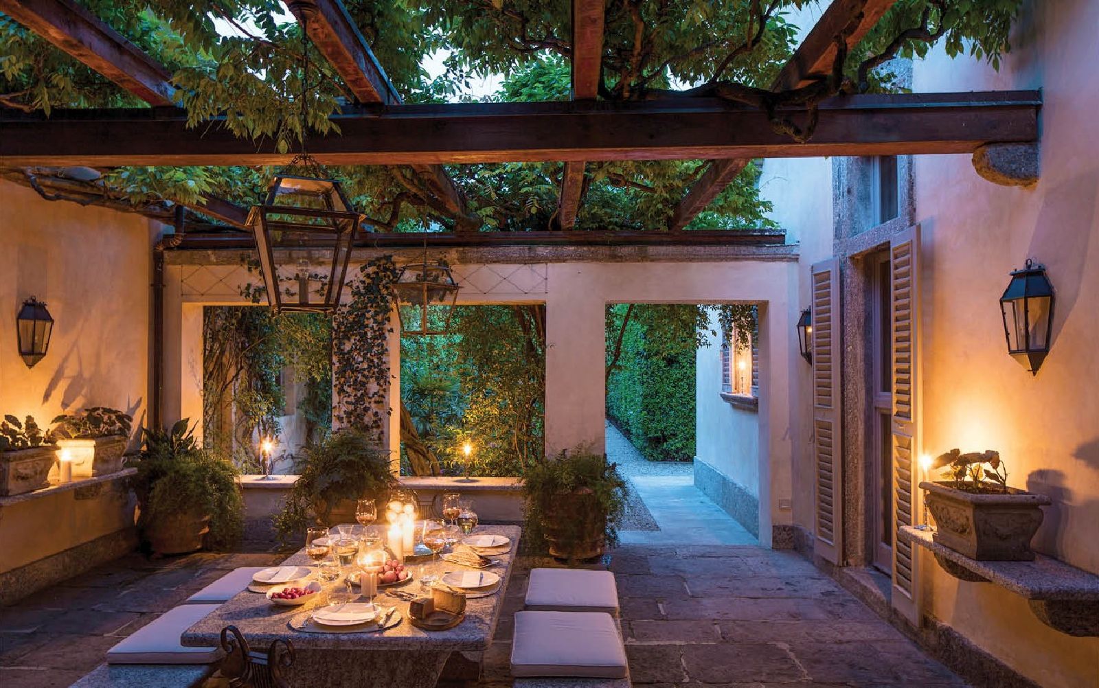 Outdoor dining terrace at Villa Balbiano Lake Como Italy