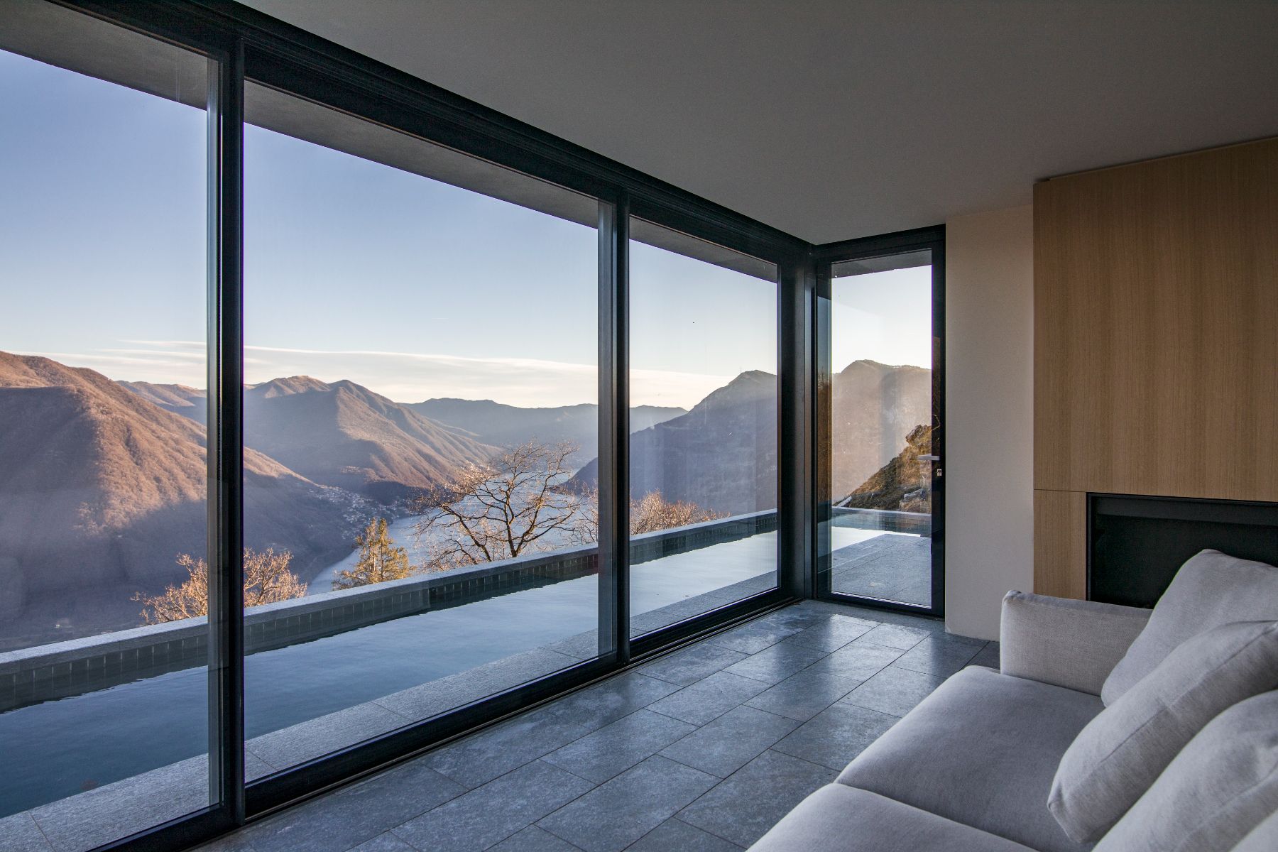 Outdoor views of the Lakes at Lake Como from the window in the living room at Villa Della Vetta